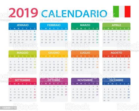 Vetores De Calendário 2019 Versão Italiana E Mais Imagens De 2019