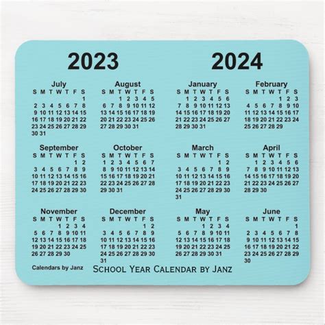 2023 2024 School Year Calendar By Janz Powder Blue Mouse Mat Zazzle