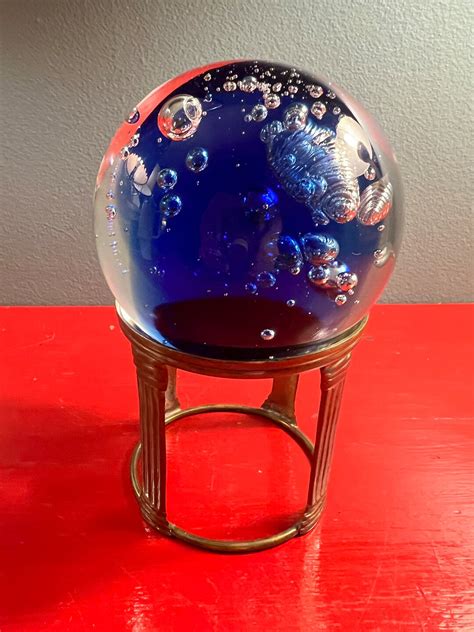 Vintage Blue Bubble Glass Paper Weight Bubble Glass Orb Art Glass Orb