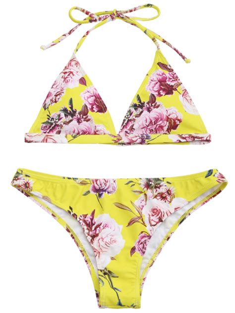 ad padded floral halter bathing suit yellow fashion and chic two piece swimsuit has a