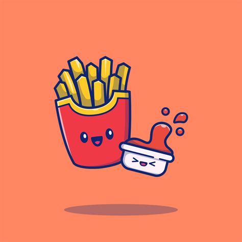 Cute French Fries With Sauce Cartoon Vector Icon Illustration Food