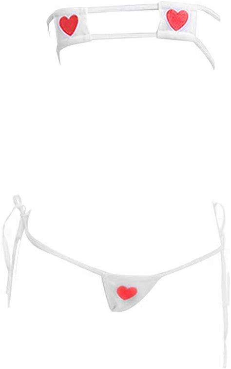 Ibakom Womens Micro Bikini Lingerie Set Sexy Strappy Heart Print Tiny Bra Mini G String Tie