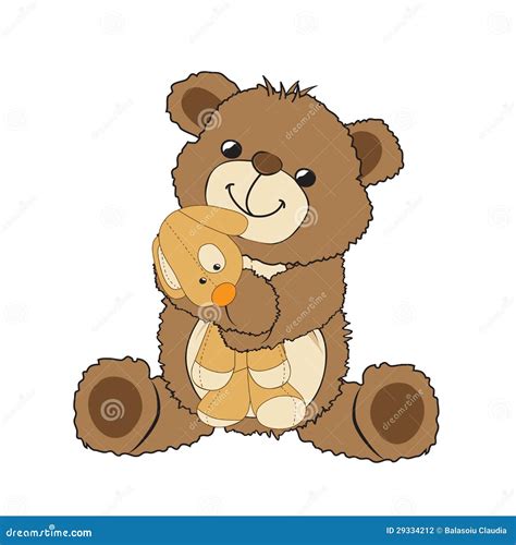 Teddy Bear Playing With His Toy A Little Dog Stock Vector
