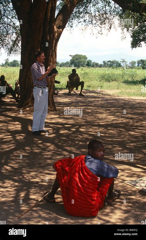 An American Preacher At A Karamojong Village In Karamoja Uganda Stock