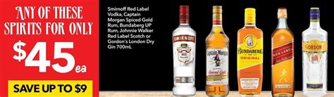 Smirnoff Red Label Vodka Captain Morgan Spiced Gold Rum Bundaberg Up