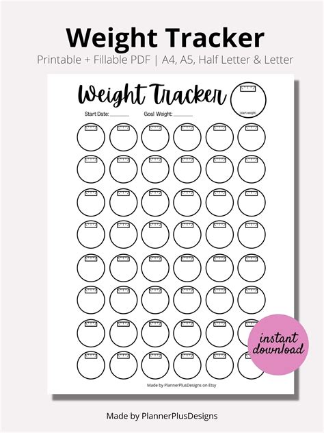 Weight Loss Tracker Journal Printable Weight Loss Chart Weight Loss Goal Tracker Week Weigh