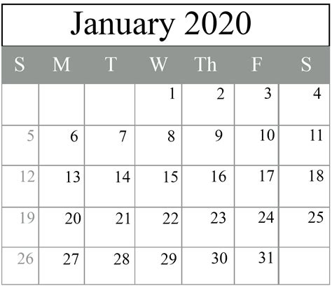 Free Blank January 2020 Calendar Printable In Pdf Word Excel