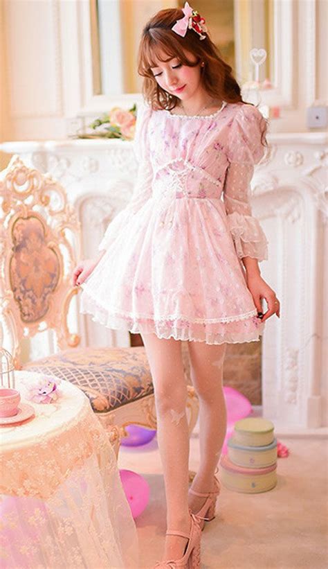 Japanese Sweet Lace Chiffon Floral Princess Dress Kawaii Dress Girly