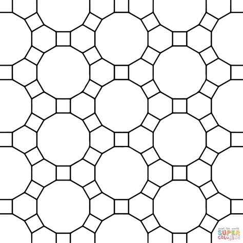 Tessellation With Hexagon Dodecagon And Square Coloring Page Free