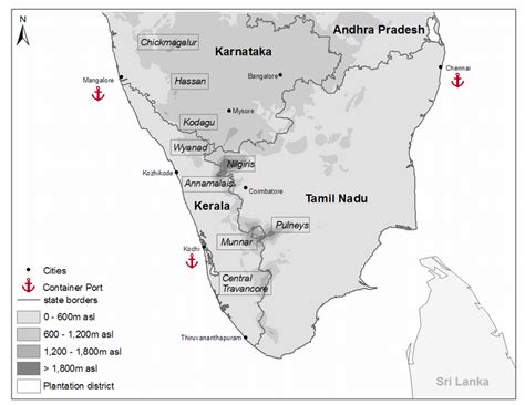 Village, tea plantation, scenic area. Map showing the Plantation Districts of South India Source: Author's... | Download Scientific ...