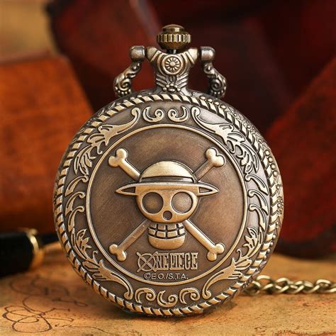 Japanese Anime Pocket Watch Hot One Piece Skull With Straw Hats Cover