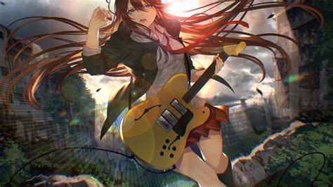 Desktop Wallpaper Guitar Play Anime Girl Hd Image