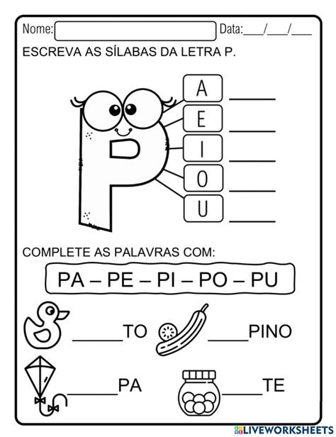 Letra p online exercise for EDUCAÇÃO INFANTIL