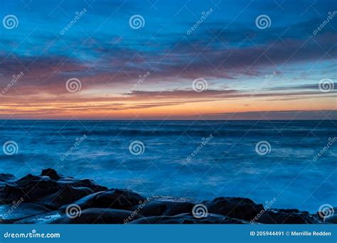 High Cloud Sunrise Seascape From Rock Platform Stock Image Image Of