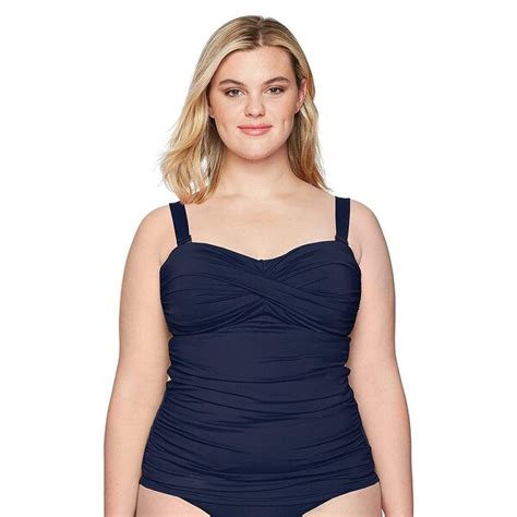 Anne Cole Women Plus Size Twist Front Shirred Bandeau Tankini Swim Top
