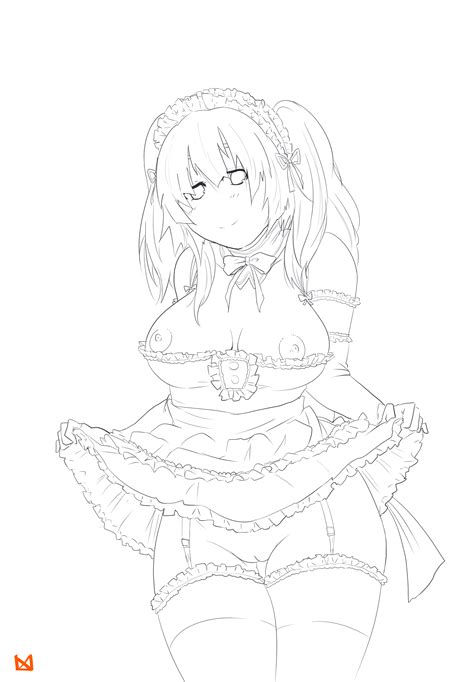 Wet Girl Maid Line Art By Boxas Hentai Foundry