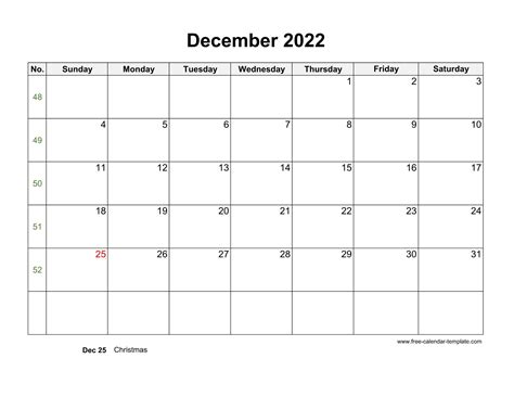 December 2022 Calendar Template Word