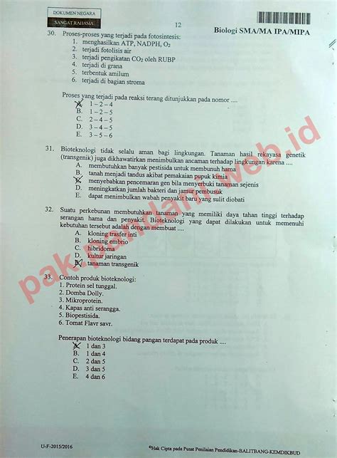 Sma kelas / program : Soal UN Biologi SMA Tahun Pelajaran 2015/2016 (Paket Soal ...
