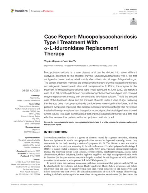 pdf case report mucopolysaccharidosis type i treatment with α l iduronidase replacement therapy