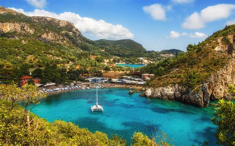 Paleokastritsa Beach On The Island Of Corfu In The Ionian Sea Greece