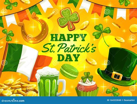 Happy St Patrick Day Irish Holiday Ireland Flags Stock Vector