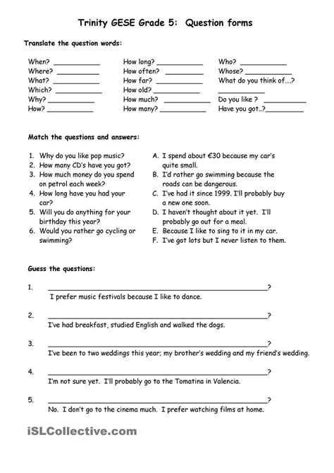 Literal Questions Worksheet