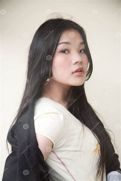 beautiful asian girl in black stock image image of confident look 9177929