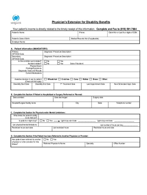 Sedgwick Physician Extension Disabiltiy Form Fill Out Sign Online