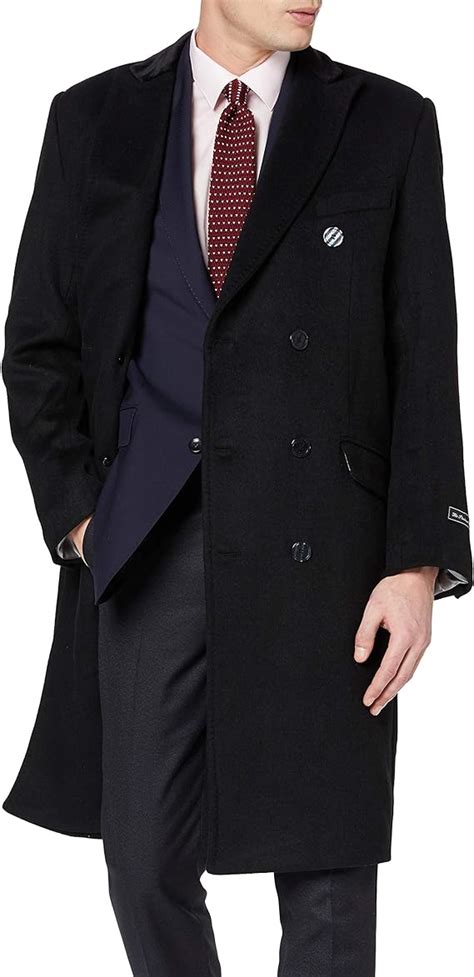 Mens Double Breasted Black Cashmere And Wool Overcoat Winter Cromby With