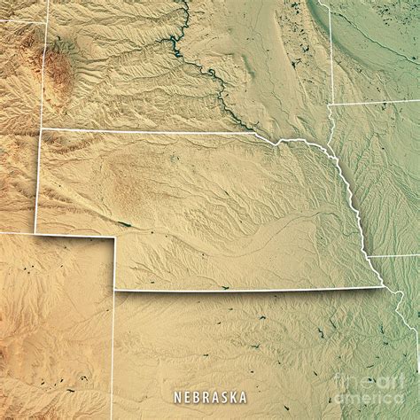 Nebraska State Usa 3d Render Topographic Map Border Digital Art By