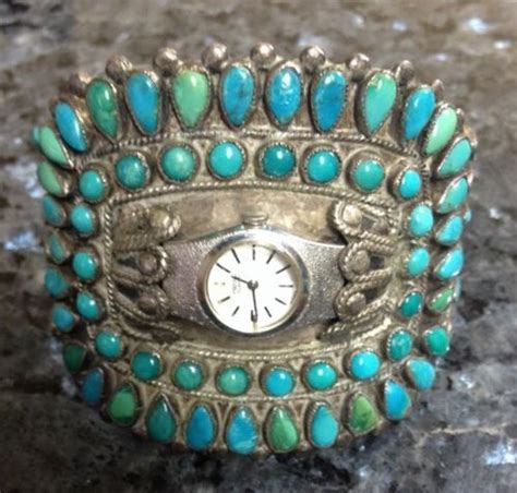 J M Begay Navajo Cluster Watch Cuff Silver Turquoise Jewelry