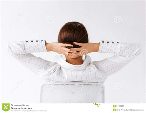 Relaxed Woman From The Back With Arms On Head Stock Photo - Image of people, business: 34108062