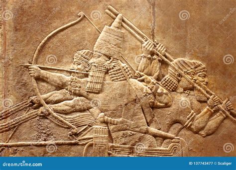 Historical Assyrian Relief Of Farmer With Goat Editorial Photo