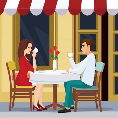 Premium Vector Illustration Of Lovely Couple Is Drinking Coffee In A