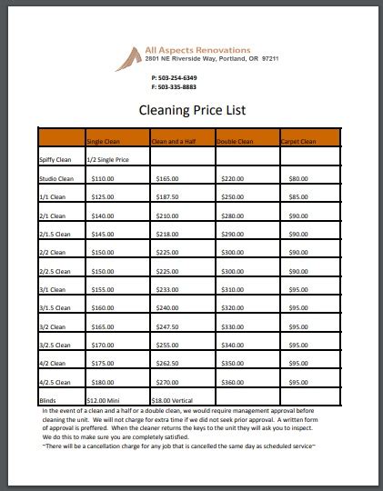 Cleaning Services Price List Examples Format Pdf