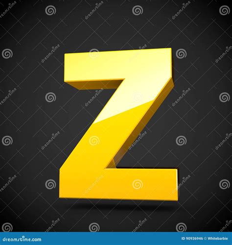 Glossy Yellow Paint Letter Z Uppercase With Softbox Reflection Stock Illustration Illustration