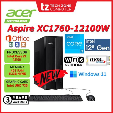 Acer Aspire Xc 1760 12100w11a Desktop Pc I3 12100 4gbd4 512ssd Win11