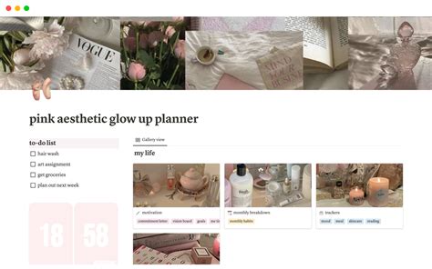 Pink Aesthetic Glow Up Planner Notion Template