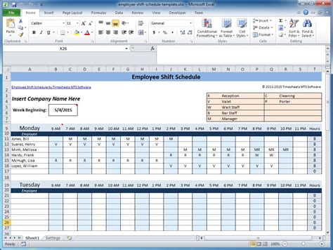 Work Schedule Spreadsheet Excel For Monthly Work Schedule Template