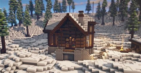 Minecraft Tutorial How To Build A Winter Log Cabin Full Step By Step