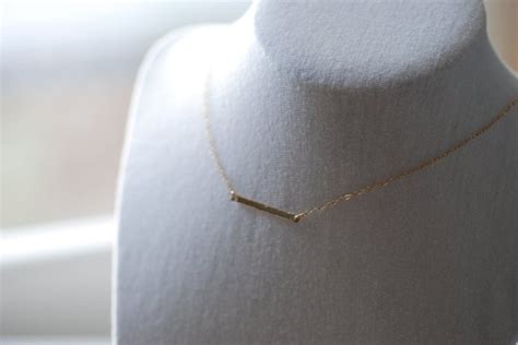 Gold Hammered Bar Necklace Horizontal Bar Necklace Dainty Etsy