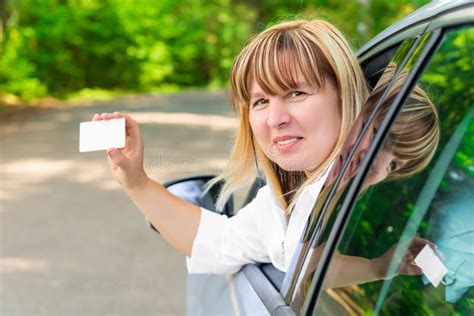 Driver Showing A Blank Card Stock Image Image Of Mature People 64445559