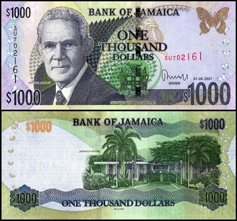 Jamaica 1000 Dollars Banknote 2021 P 86p Unc