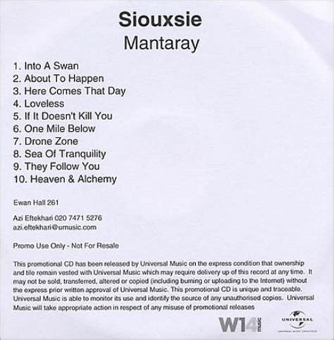 Siouxsie Sioux Mantaray Uk Promo Cd R Acetate 422024