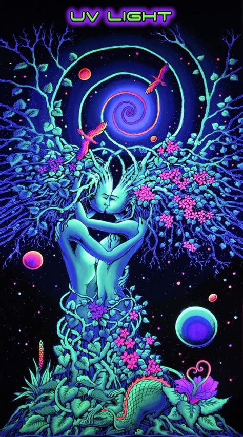 Psychedelic Tapestry Natures Embrace Uv Active Etsy Trippy Wall Art Psychedelic Tapestry