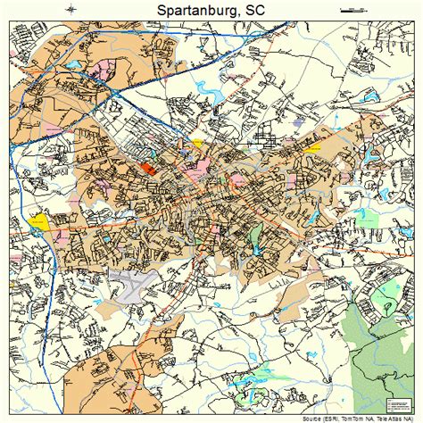 Spartanburg is a county in upcountry south carolina. Spartanburg South Carolina Street Map 4568290