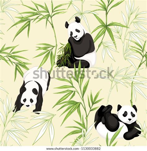 Seamless Pattern Background Pandas Bamboo Vector Stock Vector Royalty
