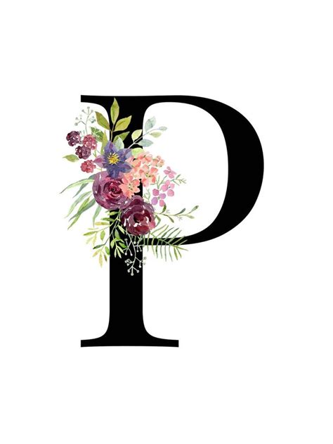 Letter P Floral Alphabet Instant Digital Download Etsy Letter P