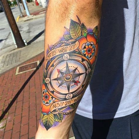 They used to wear the compass on amazing compass tattoo with cool phrases engraved in its round frame, looks very cool and also. 40 Traditional Compass Tattoo Designs For Men - Old School ...