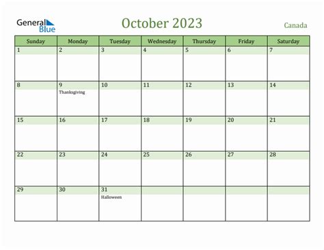 October 2023 Calendar Canada Printable Get Calendar 2023 Update